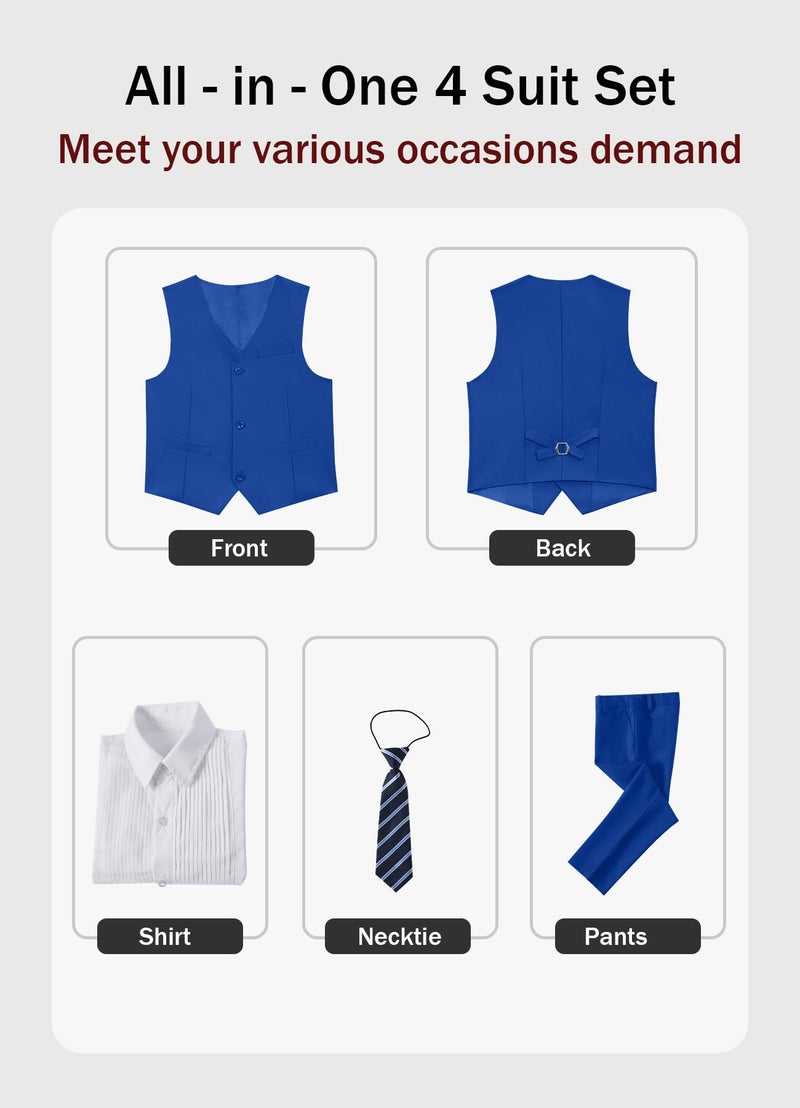 YuanLu Tuxedo Suits for Kids Slim Fit Suit Boys Formal Outfit for Wedding Ring Bearer Toddler Teens Boy Suit Set with Dress Pants Vest Shirt for School Dress Clothes Royal Blue Boys Suit Size 8 - Image 3